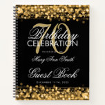 70th Birthday Guestbook Party Sparkles Gold Notebook at Zazzle