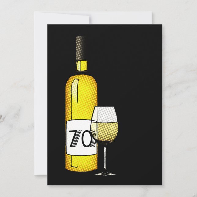 70th birthday : halftone wine bottle & glass invitation (Front)