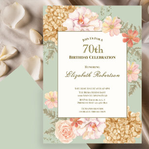 70th Birthday Invitation Autumn Colors Floral Sage
