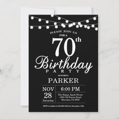 70th Birthday Invitation Black and White