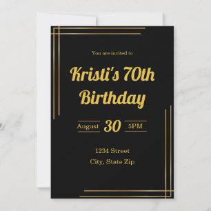 70th Birthday Invitation – Black & Gold Elegant