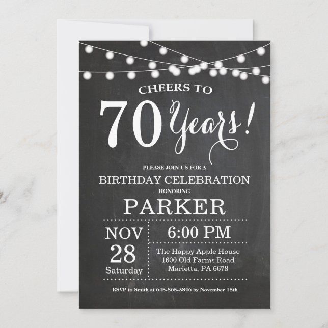 70th Birthday Invitation Chalkboard (Front)