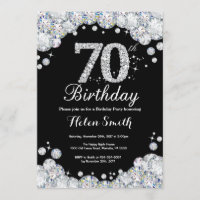 70th Birthday Invitation Chalkboard Silver Diamond