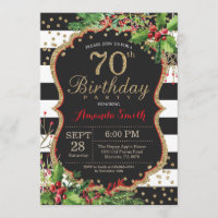 70th Birthday Invitation. Christmas Red Black Gold