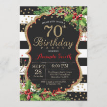 70th Birthday Invitation. Christmas Red Black Gold Invitation