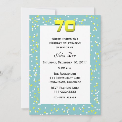 70th Birthday Invitation -- Confetti