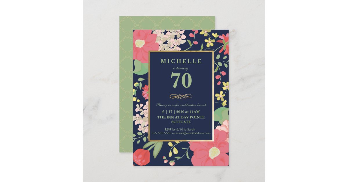 70th Birthday Invitation - Elegant Floral, Small | Zazzle