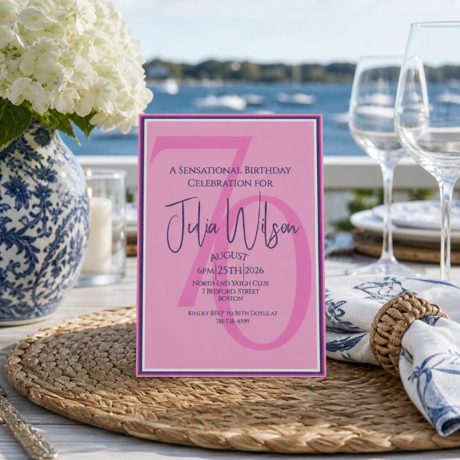 70th Birthday Invitation Elegant Pink & Navy (Creator Uploaded)