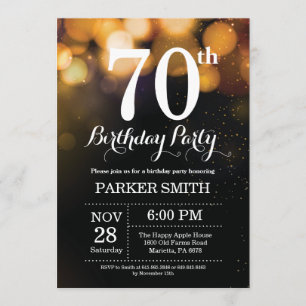 70th Birthday Invitation Gold Glitter