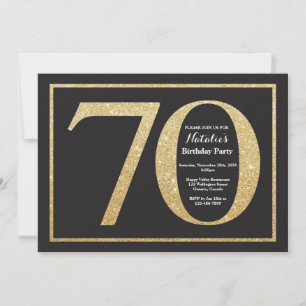 70th Birthday Invitation Gold Glitter Chalkboard