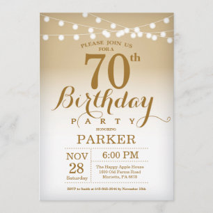 70th Birthday Invitation Gold String Lights