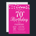 70th Birthday Invitation Hot Pink<br><div class="desc">70th Birthday Invitation with String Lights. Hot Pink Background. Women Female Lady Elegant Modern bday. 13th 15th 16th 18th 20th 21st 30th 40th 50th 60th 70th 80th 90th 100th,  Any age. For further customization,  please click the "Customize it" button and use our design tool to modify this template.</div>