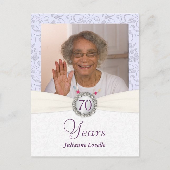 70th Birthday Invitation - Lavender Damask Sample Postcard (Front)