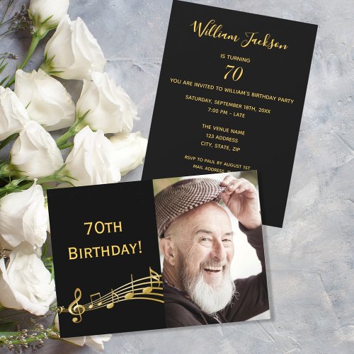 70th birthday invitation photo black for guys