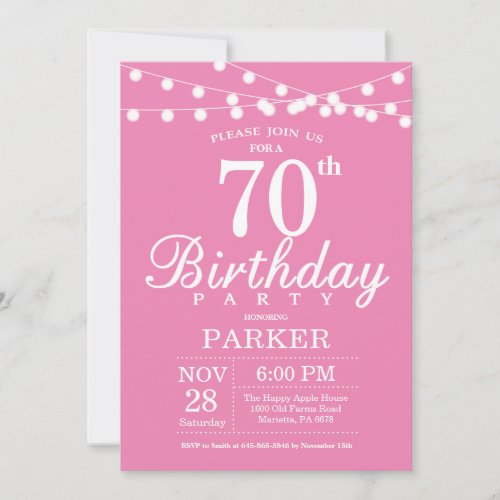 70th Birthday Invitation Pink