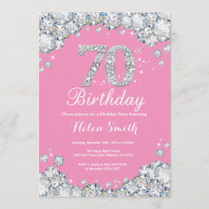 70th Birthday Invitation Pink and Silver Diamond
