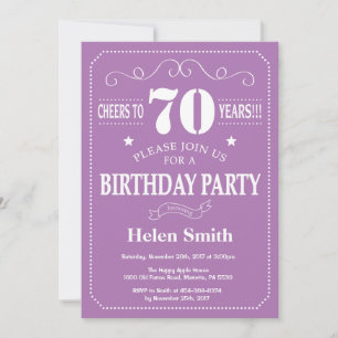 70th Birthday Invitation Purple and White
