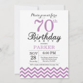 70th Birthday Invitation Purple Chevron (Front)