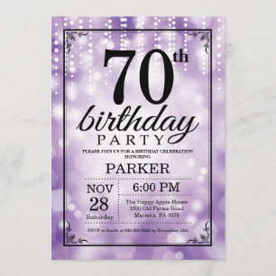 70th Birthday Invitation Purple Glitter
