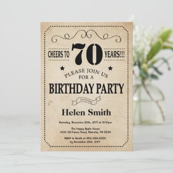 70th Birthday Invitation Rustic Vintage Retro | Zazzle