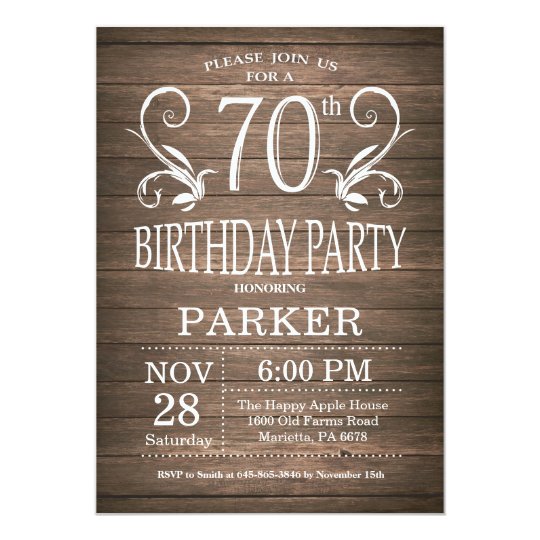 70th Birthday Invitation Rustic Wood Floral | Zazzle.com