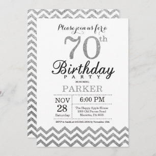 70th Birthday Invitation Silver Glitter