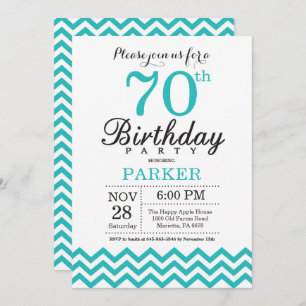 70th Birthday Invitation Teal Chevron