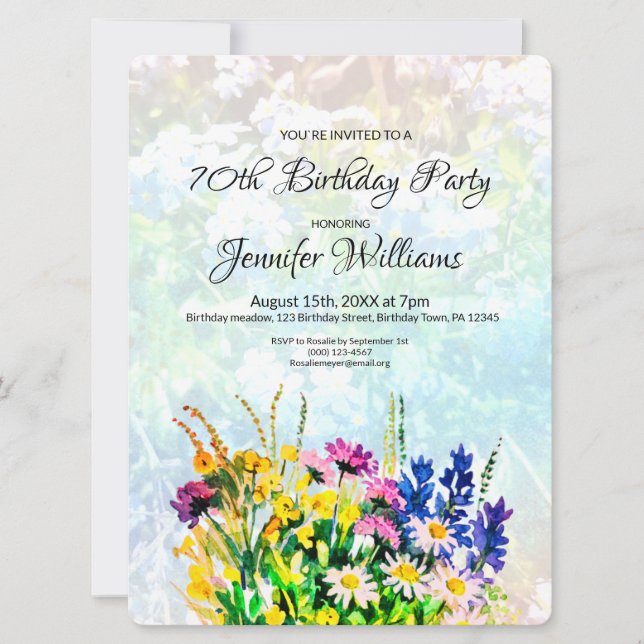 70th Birthday invitation wild flowers (Front)