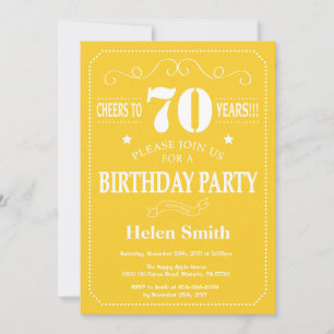 70th Birthday Invitation Yellow and White
