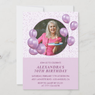 70th birthday invitations Balloons Photo Purple