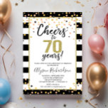 70th birthday invitations, black and gold cheers invitation<br><div class="desc">For more advanced customization of this design,  simply select the "Customize It" button above!</div>