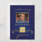70th Birthday Invitations - Blue Monogram & Photo