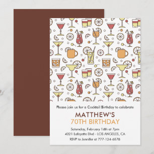 70th birthday invitations Cocktail Pattern Modern