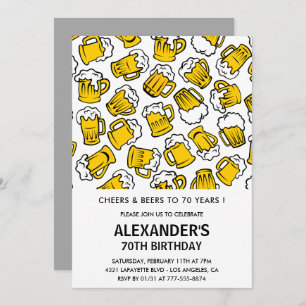 70th birthday invitations Men Cheers and Beers