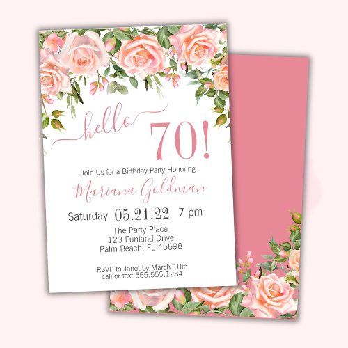 70th Birthday Invitations Pink Floral Modern Party