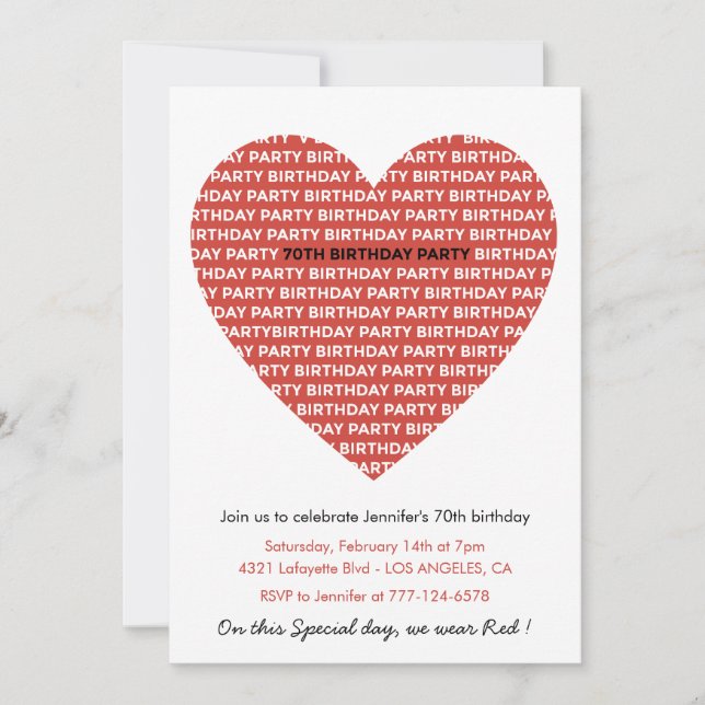 70th birthday invitations Typography Red Black (Front)