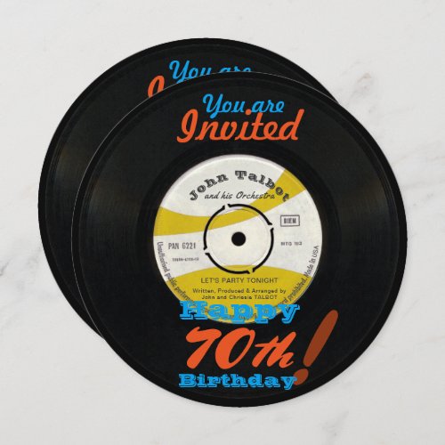 70th Birthday Invite Retro Vinyl Record 45 RPM