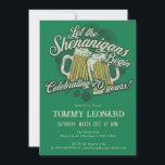 70th Birthday Irish St.Patrick's Day Beer Invitation<br><div class="desc">Let the Shenanigan's Begin, Celebrating 70 years is written across two frothy beer mugs, surrounded by shamrocks. Perfect invitation to celebrate the 70th birthday of your favorite leprechaun or Irish person. The vintage white text pops against the green background. The Shenanigan's Birthday collection makes your party planning a breeze. It...</div>