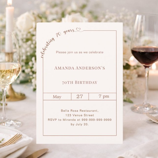 70th birthday ivory simple modern invitation (Creator Uploaded)