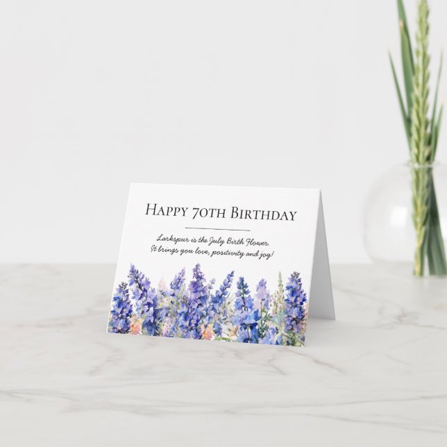 70th Birthday July Birth Month Flower Larkspur  Card (Front)