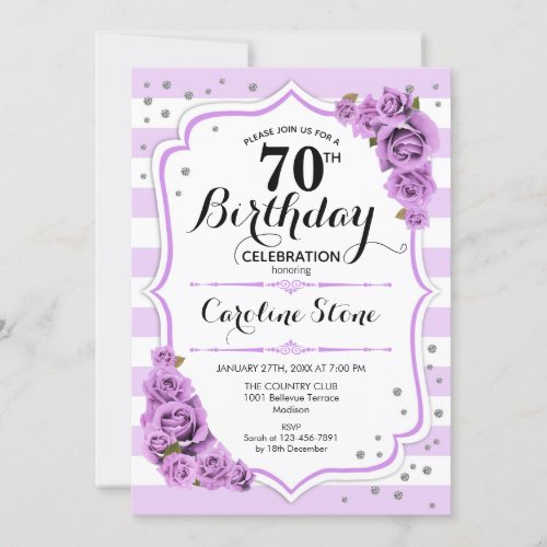 70th Birthday _  Lavender White Purple Flowers Invitation