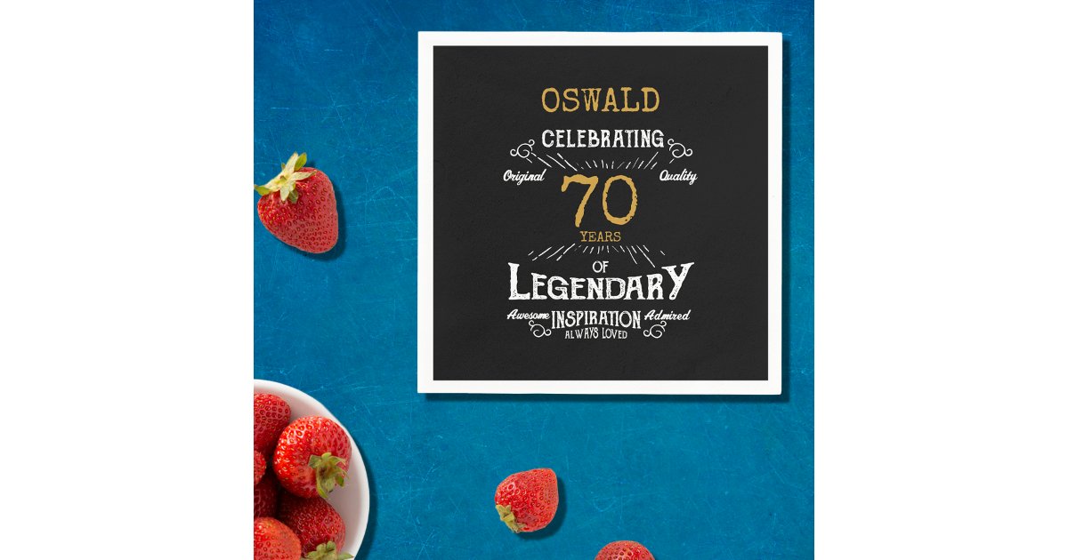 70th Birthday Legendary Black Gold Retro Napkins | Zazzle