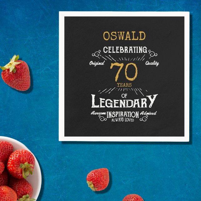 70th Birthday Legendary Black Gold Retro Napkins (For those celebrating their 70th birthday we have the ideal birthday party napkins)