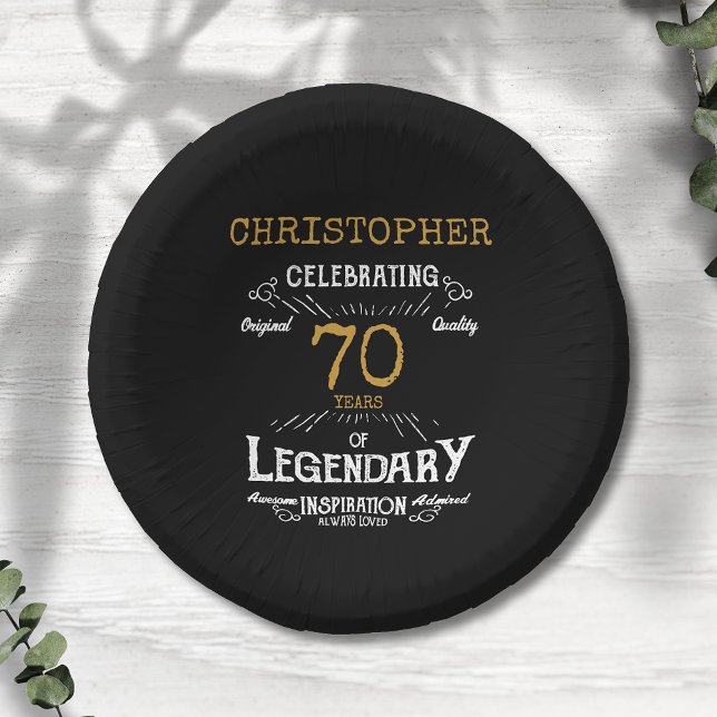 70th Birthday Legendary Black Gold Retro Paper Bowls (For those celebrating their 70th birthday we have the ideal birthday party bowls)