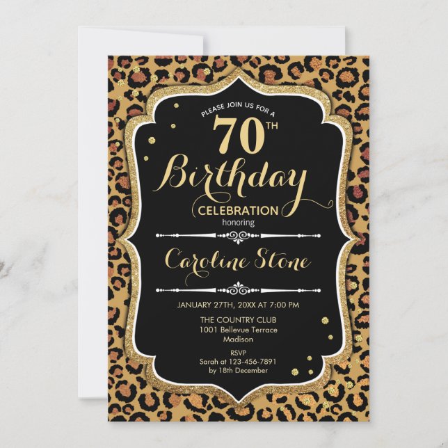 70th Birthday - Leopard Print Invitation (Front)