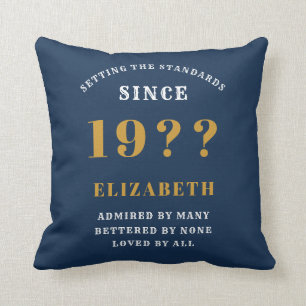 70th Birthday Loved Add Your Name Year Blue Gold Throw Pillow