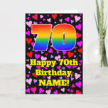 [ Thumbnail: 70th Birthday: Loving Hearts Pattern, Rainbow # 70 Card ]