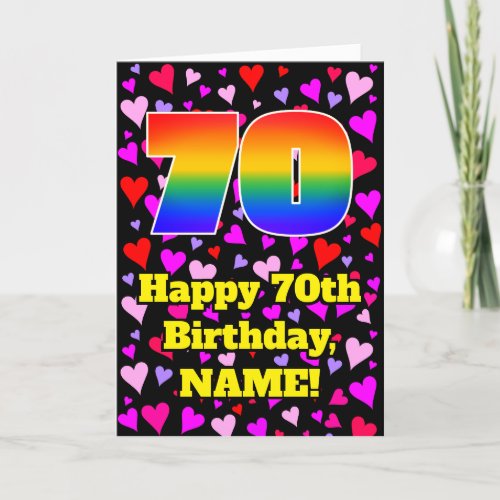 70th Birthday Loving Hearts Pattern Rainbow  70 Card