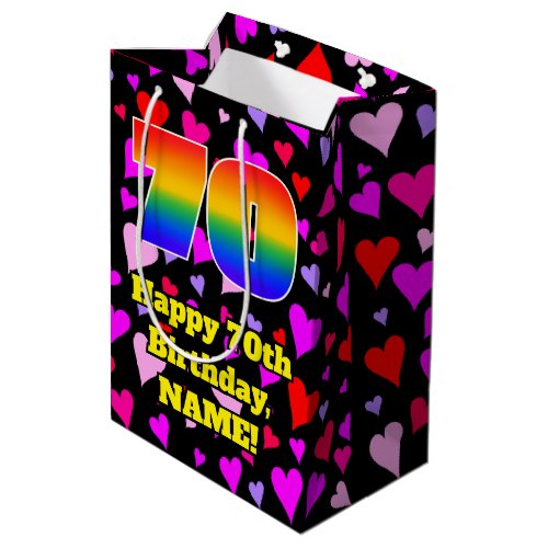70th Birthday Loving Hearts Pattern Rainbow  70 Medium Gift Bag