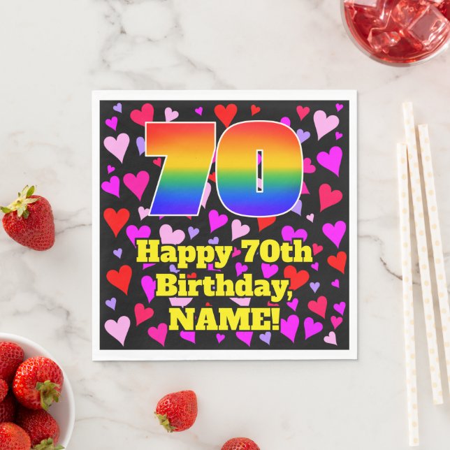 70th Birthday: Loving Hearts Pattern, Rainbow # 70 Napkins (Insitu)